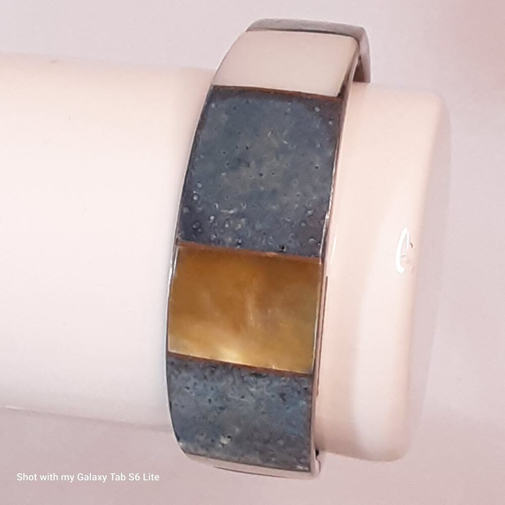 💎Phillipines Silver Tone Cuff Color Block Abalone Mother Of Pearl Panels